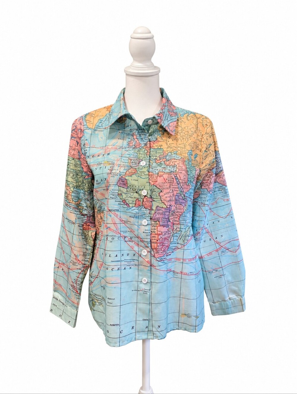Map Print Button-Up Shirt - Picture 1 of 5